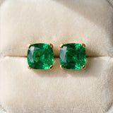 Yellow gold Cushion Cut Emerald Stud Earrings_27