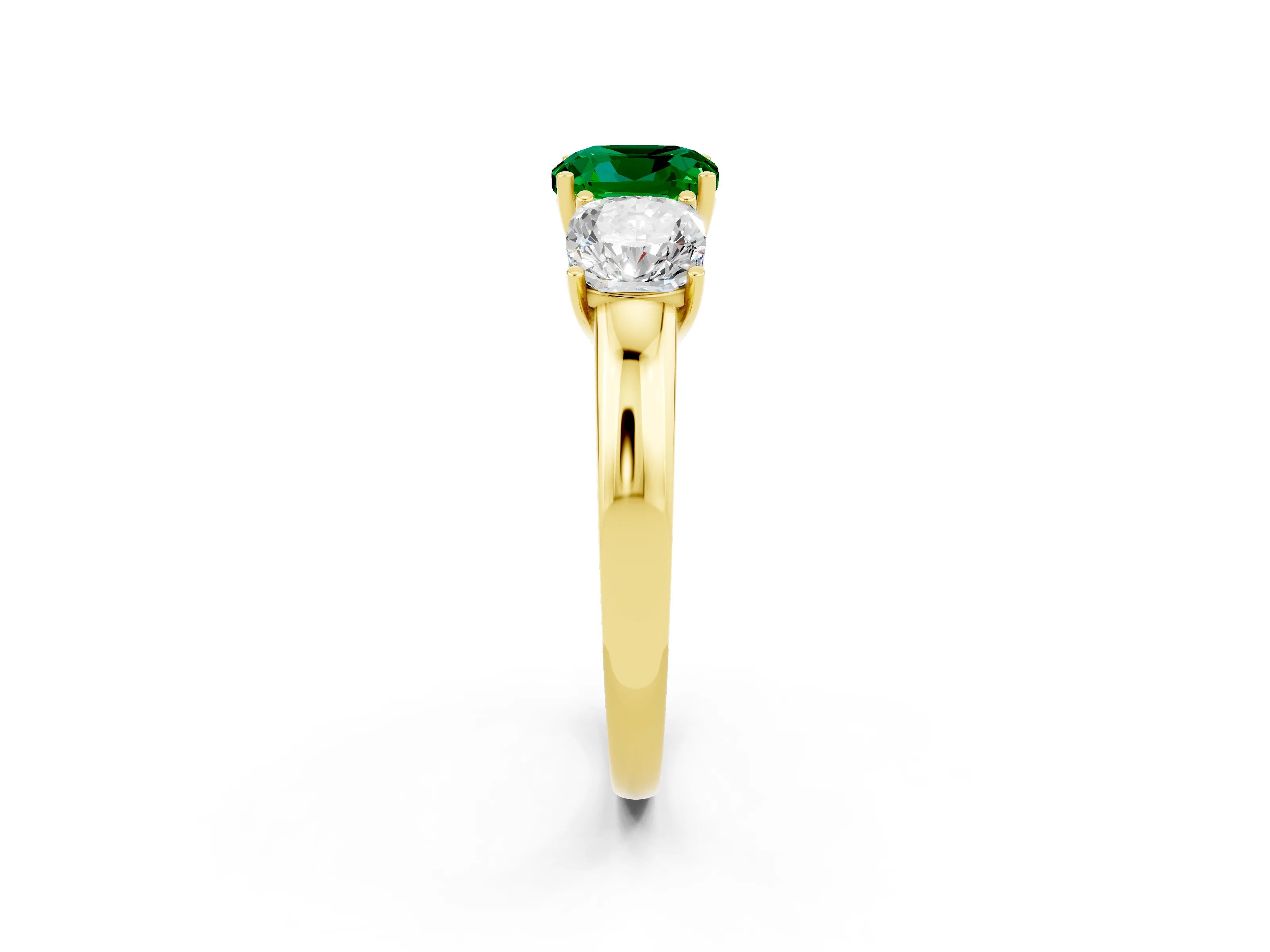 Yellow gold Cushion Cut Emerald Three-Stone Ring with Four-Prong Setting and Classic Band_2