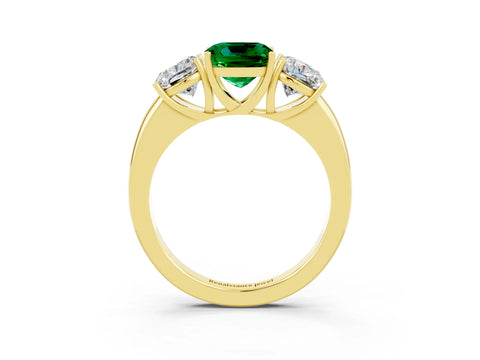 Yellow gold Cushion Cut Emerald Three-Stone Ring with Four-Prong Setting and Classic Band_3