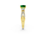 Yellow gold Cushion Cut Emerald Three-Stone Ring with Pavé Split Shank and Four-Prong Setting_14