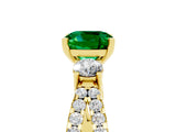 Yellow gold Cushion Cut Emerald Three-Stone Ring with Pavé Split Shank and Four-Prong Setting_17