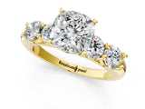 Yellow gold Cushion Cut Five-Stone Prong Set Diamond Ring with Classic Band_44
