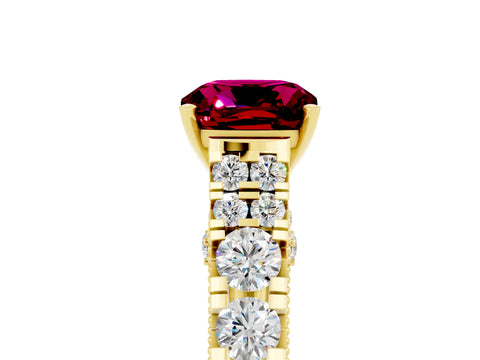Yellow gold Cushion Cut Garnet Classic Solitaire Ring with Pavé Band and Four-Prong Setting_5