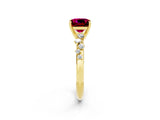 Yellow gold Cushion Cut Garnet Cluster Side Stone Solitaire Ring with Prong Setting_26