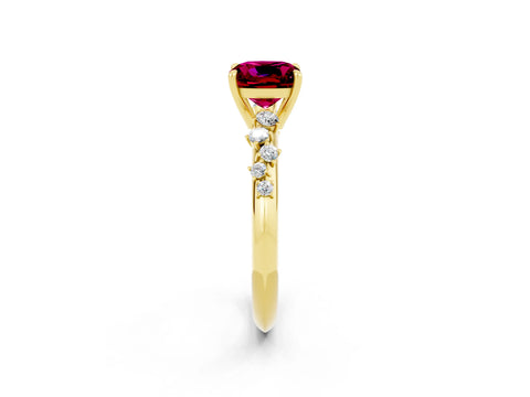Yellow gold Cushion Cut Garnet Cluster Side Stone Solitaire Ring with Prong Setting_26