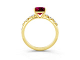 Yellow gold Cushion Cut Garnet Cluster Side Stone Solitaire Ring with Prong Setting_27