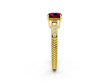 Yellow gold Cushion Cut Garnet Engagement Ring with Milgrain Channel Set Band and Prong Setting_2
