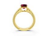 Yellow gold Cushion Cut Garnet Engagement Ring with Milgrain Channel Set Band and Prong Setting_3