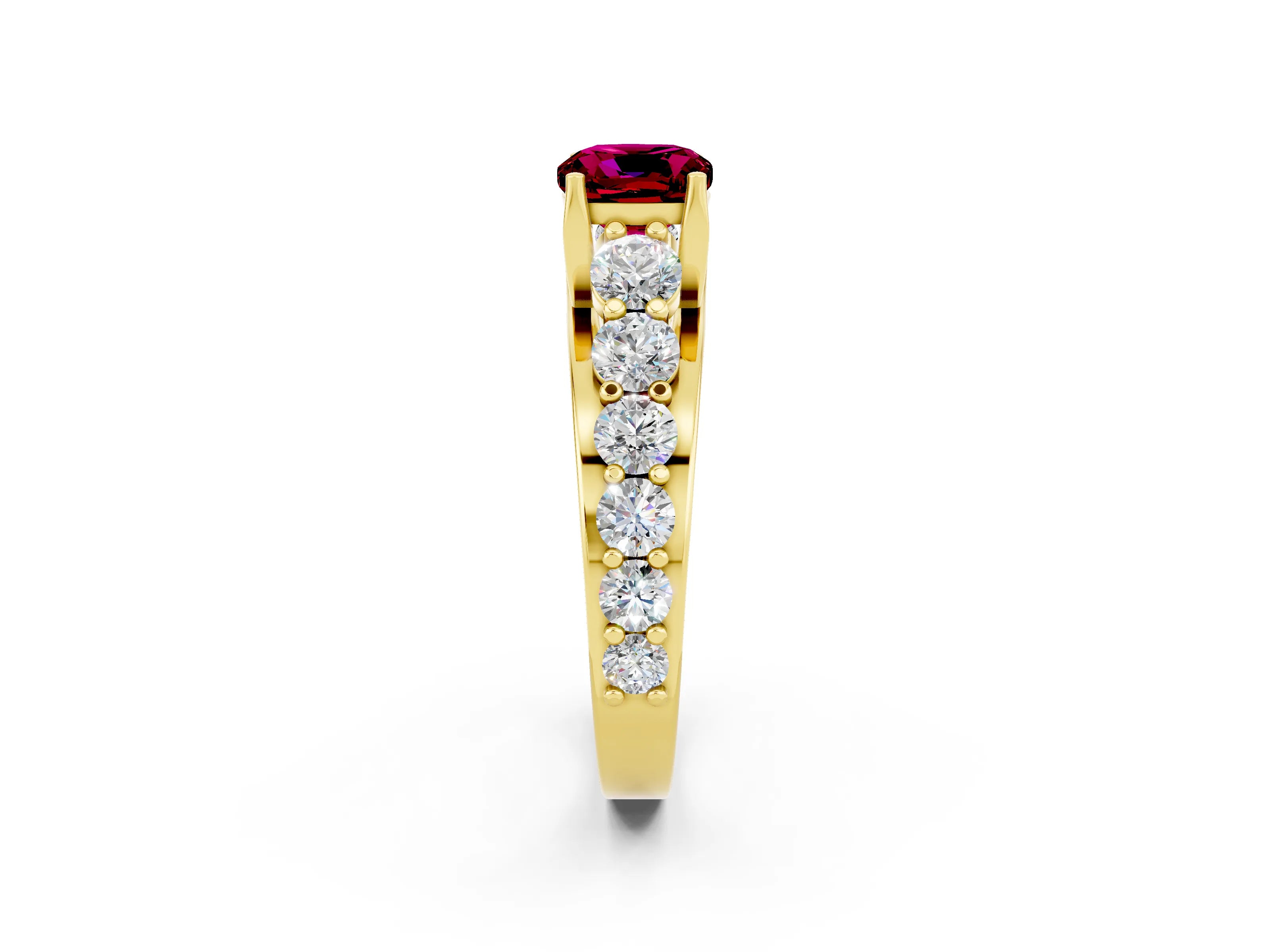 Yellow gold Cushion Cut Garnet Engagement Ring with Pavé Band and Four-Prong Setting_2