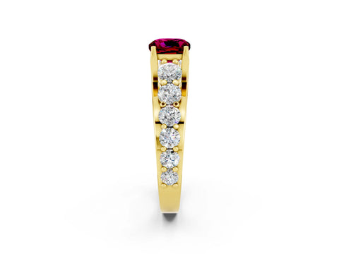 Yellow gold Cushion Cut Garnet Engagement Ring with Pavé Band and Four-Prong Setting_2