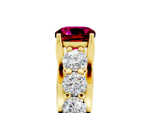 Yellow gold Cushion Cut Garnet Engagement Ring with Pavé Band and Four-Prong Setting_5