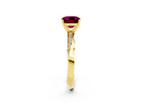Yellow gold Cushion Cut Garnet Engagement Ring with Side Stone Accents and Four-Prong Setting_26