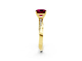 Yellow gold Cushion Cut Garnet Engagement Ring with Side Stone Accents and Four-Prong Setting_29
