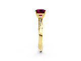 Yellow gold Cushion Cut Garnet Engagement Ring with Side Stone Accents and Four-Prong Setting_86