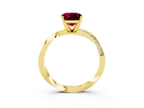 Yellow gold Cushion Cut Garnet Engagement Ring with Side Stone Accents and Four-Prong Setting_87
