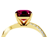 Yellow gold Cushion Cut Garnet Engagement Ring with Side Stone Accents and Four-Prong Setting_88