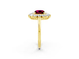 Yellow gold Cushion Cut Garnet Floral Double Halo Engagement Ring with Prong Setting_14