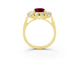 Yellow gold Cushion Cut Garnet Floral Double Halo Engagement Ring with Prong Setting_15