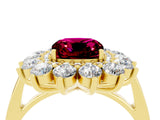 Yellow gold Cushion Cut Garnet Floral Double Halo Engagement Ring with Prong Setting_16