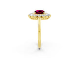 Yellow gold Cushion Cut Garnet Floral Double Halo Engagement Ring with Prong Setting_62