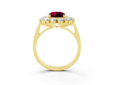 Yellow gold Cushion Cut Garnet Floral Double Halo Engagement Ring with Prong Setting_63