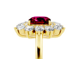 Yellow gold Cushion Cut Garnet Floral Double Halo Engagement Ring with Prong Setting_65
