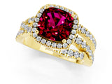 Yellow gold Cushion Cut Garnet Halo Ring with Round Split Shank and Prong Setting_49