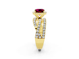 Yellow gold Cushion Cut Garnet Halo Ring with Round Split Shank and Prong Setting_50