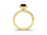 Yellow gold Cushion Cut Garnet Halo Ring with Round Split Shank and Prong Setting_51