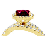 Yellow gold Cushion Cut Garnet Halo Ring with Round Split Shank and Prong Setting_52
