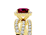 Yellow gold Cushion Cut Garnet Halo Ring with Round Split Shank and Prong Setting_53