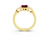 Yellow gold Cushion Cut Garnet Halo Ring with Tapered Band and Four-Prong Setting_3