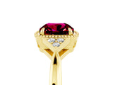 Yellow gold Cushion Cut Garnet Halo Ring with Tapered Band and Four-Prong Setting_5