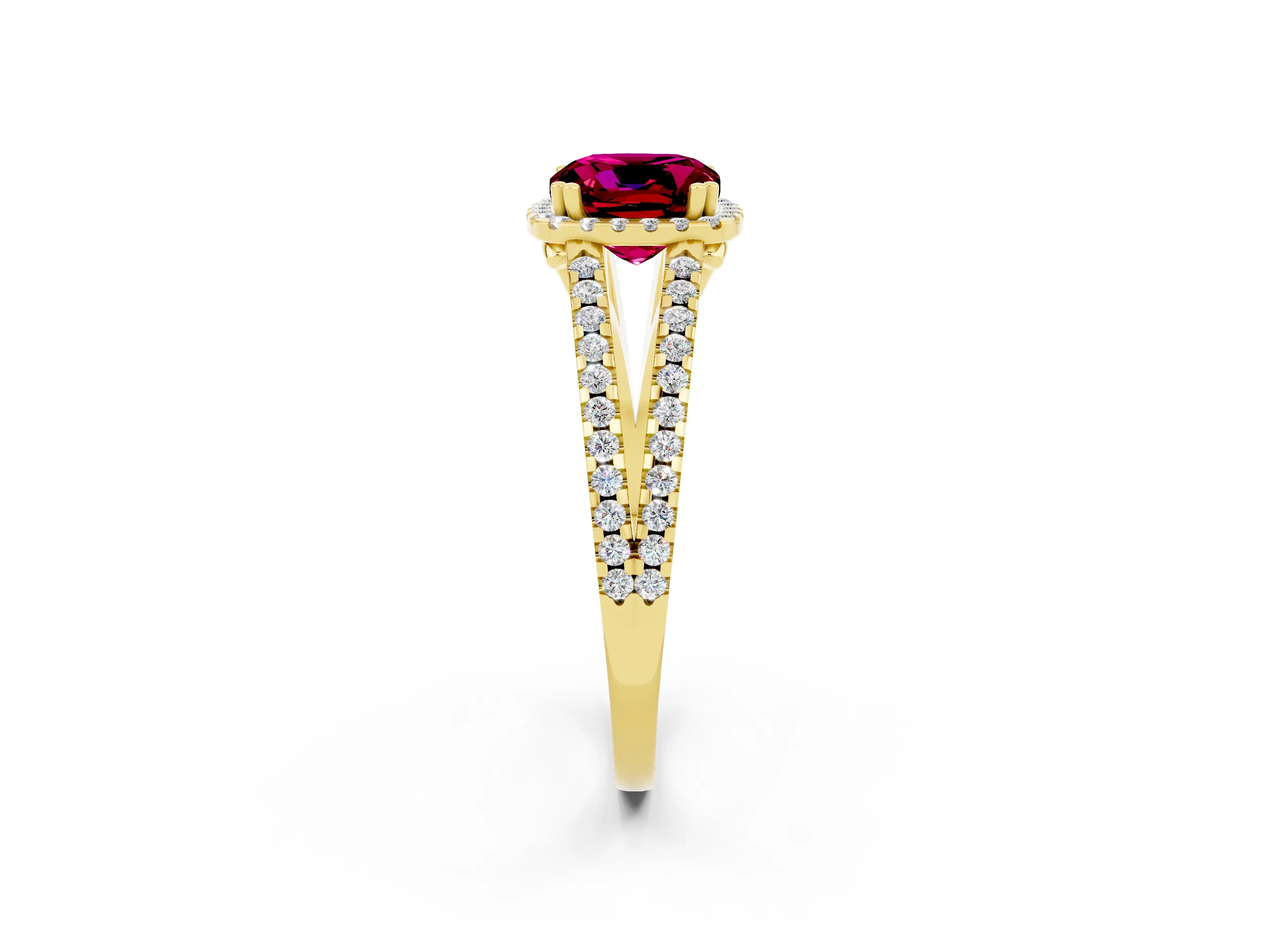 Yellow gold Cushion Cut Garnet Halo Split Shank Engagement Ring_14