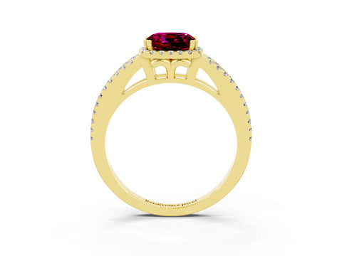Yellow gold Cushion Cut Garnet Halo Split Shank Engagement Ring_15