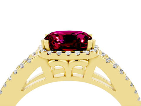 Yellow gold Cushion Cut Garnet Halo Split Shank Engagement Ring_16