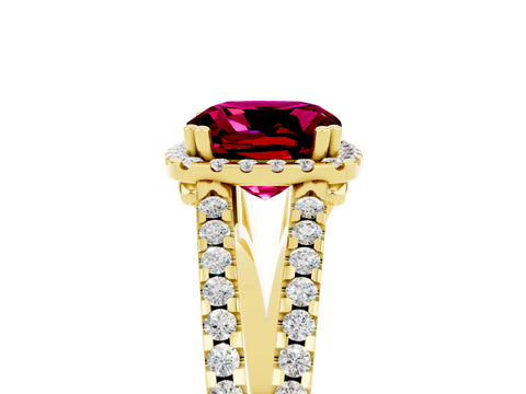 Yellow gold Cushion Cut Garnet Halo Split Shank Engagement Ring_17