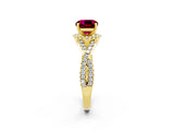Yellow gold Cushion Cut Garnet Halo Twist Band Solitaire Prong Setting Ring_2