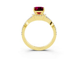 Yellow gold Cushion Cut Garnet Halo Twist Band Solitaire Prong Setting Ring_3