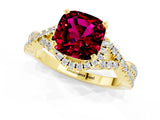 Yellow gold Cushion Cut Garnet  Halo Twist Band Solitaire Prong Setting Ring_37