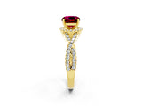 Yellow gold Cushion Cut Garnet  Halo Twist Band Solitaire Prong Setting Ring_38