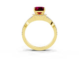 Yellow gold Cushion Cut Garnet  Halo Twist Band Solitaire Prong Setting Ring_39