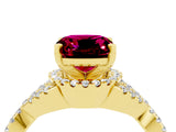 Yellow gold Cushion Cut Garnet  Halo Twist Band Solitaire Prong Setting Ring_40