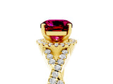 Yellow gold Cushion Cut Garnet  Halo Twist Band Solitaire Prong Setting Ring_41