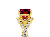 Yellow gold Cushion Cut Garnet Halo Twist Band Solitaire Prong Setting Ring_5