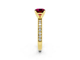 Yellow gold Cushion Cut Garnet Milgrain Pavé Engagement Ring with Four-Prong Setting_14