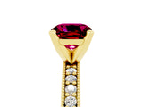 Yellow gold Cushion Cut Garnet Milgrain Pavé Engagement Ring with Four-Prong Setting_17