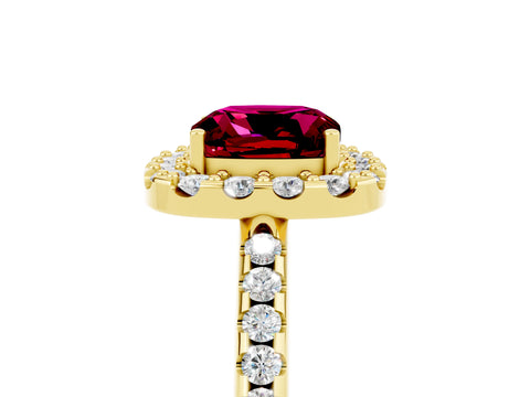Yellow gold Cushion Cut Garnet Pavé Halo Ring with Four-Prong Setting_17