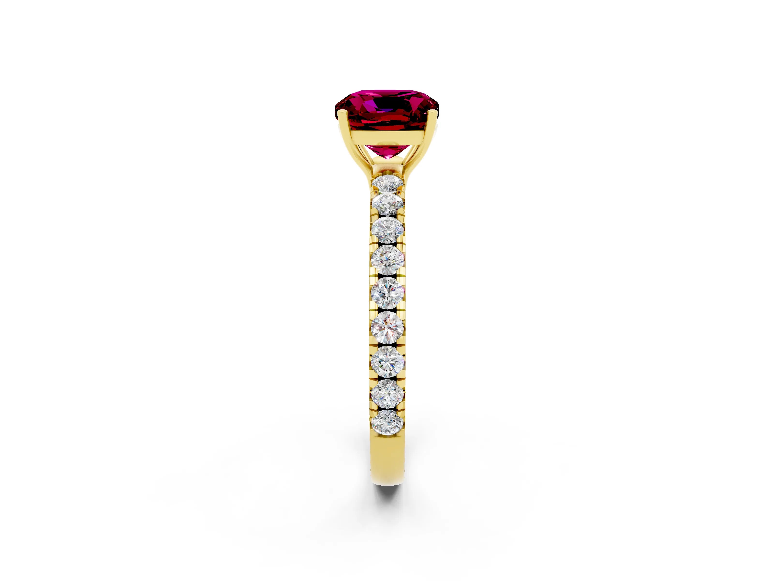 Yellow gold Cushion Cut Garnet Pavé Solitaire Engagement Ring with Four-Prong Setting_14