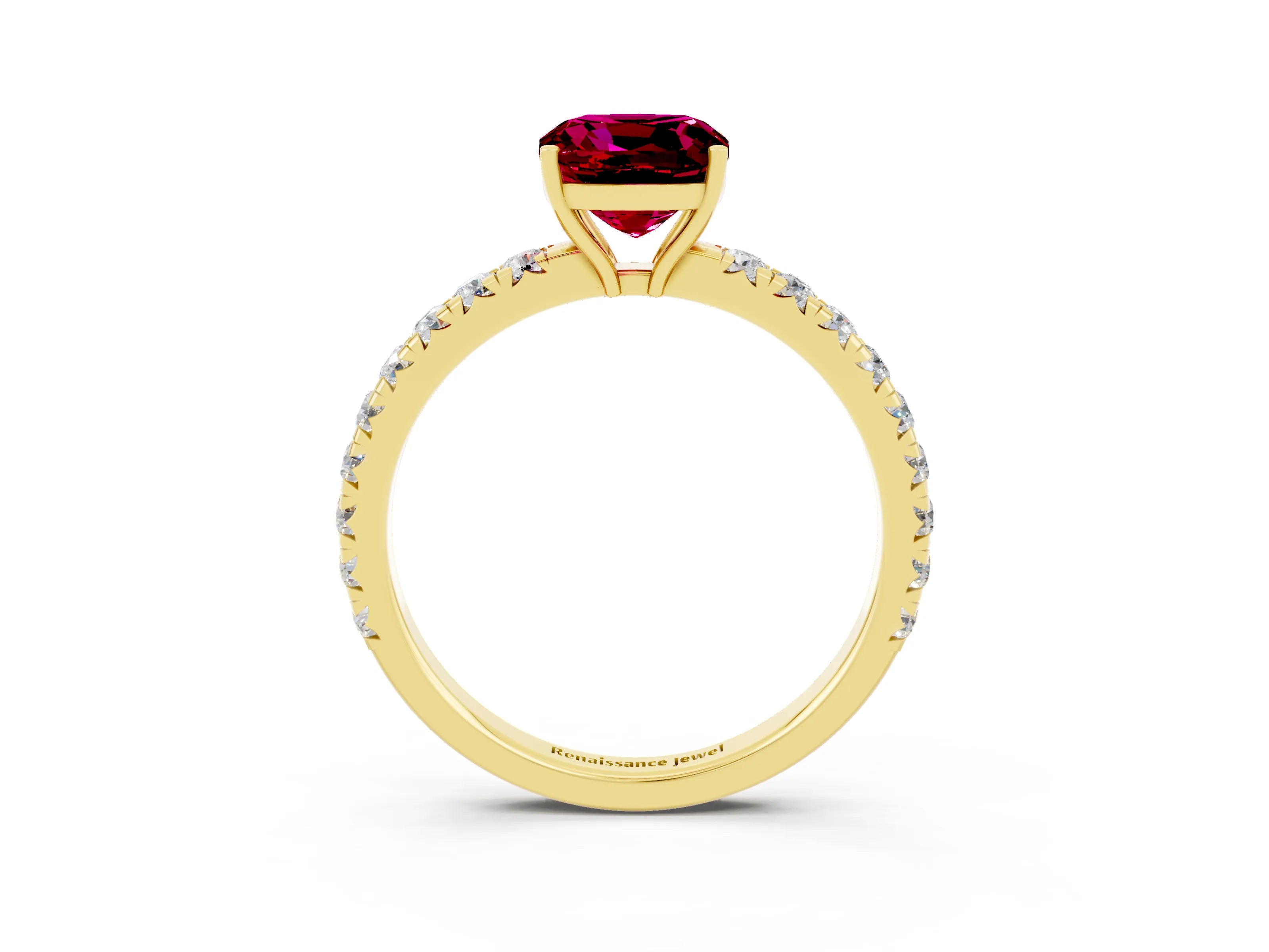 Yellow gold Cushion Cut Garnet Pavé Solitaire Engagement Ring with Four-Prong Setting_15